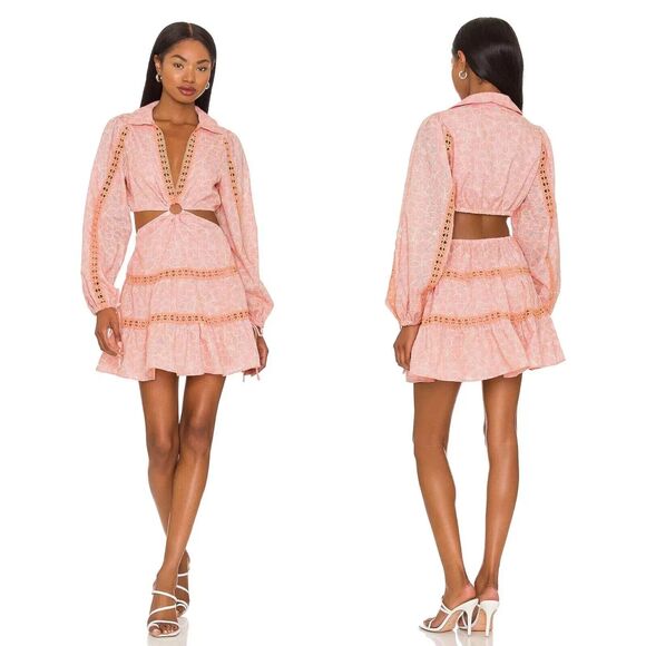 Tularosa Celina Mini Dress  Whip Floral V Neck Sz S Side Cut Out Romantic - Picture 2 of 14